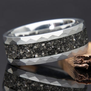 Black Diamonds Hammered Ring | Diamond Men&#39;s Engagement Ring | Black Diamond Pieces | Faceted | Men Wedding Band | Men Engagement Ring