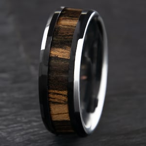 Ebony Wood Ring | Mens Wedding Band | Wood Inlay Ring | Black Wood Ring | Wedding Band For Him | Engagement | Anniversary | 8mm