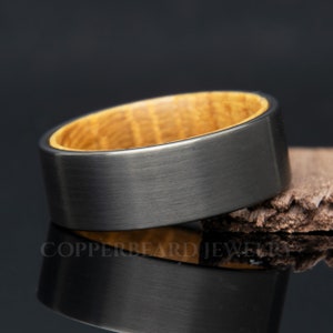 Oak Wood Grey Tungsten Ring | Whiskey Oak Wood Wedding Band | Whiskey Barrel Ring | Tungsten Ring | Tungsten Wedding Band For Him