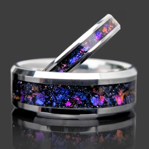 His and Hers Tungsten Galaxy Ring Set | Matching Rings | Galaxy Weddings Band Set | Wedding Ring Sets His And Hers | Nebula Couples Rings