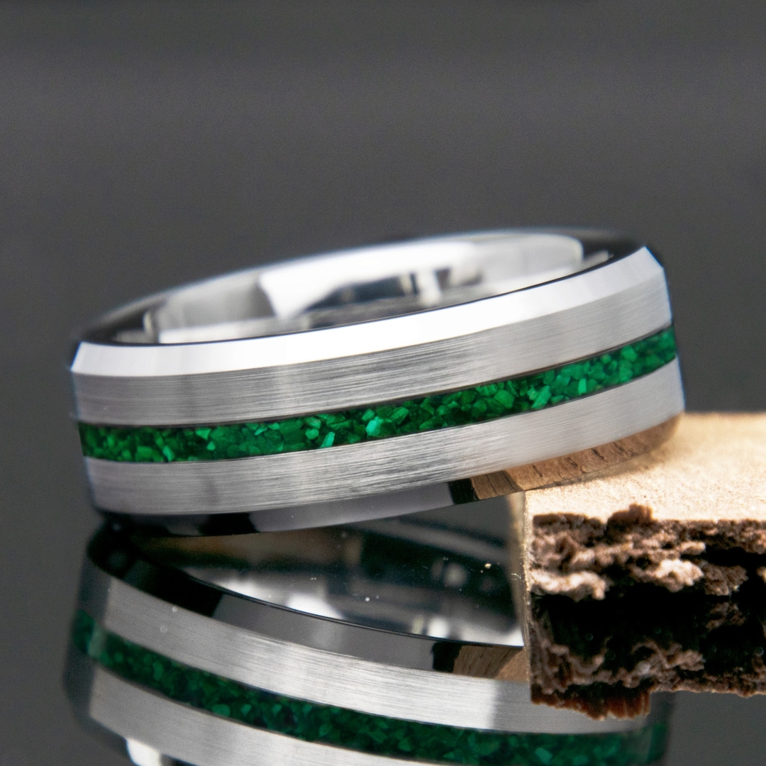 Malachite Tungsten Thin Channel Ring Malachite Engagement Ring Tungsten