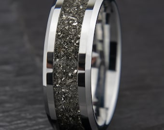 Meteorite Ring Tungsten | Meteorite Wedding Band | Tungsten Band | Men Women Gift | Outer Space Ring | Engagement, Anniversary Ring, 8mm 4mm