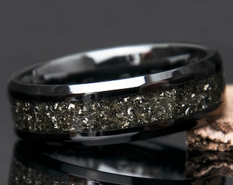 Schwarzer Meteorit Ring | Meteorit Ring | Meteorit Ehering | Schwarze Keramik | Weltraum Ring | Verlobung | Versprechen Ring | Jubiläum
