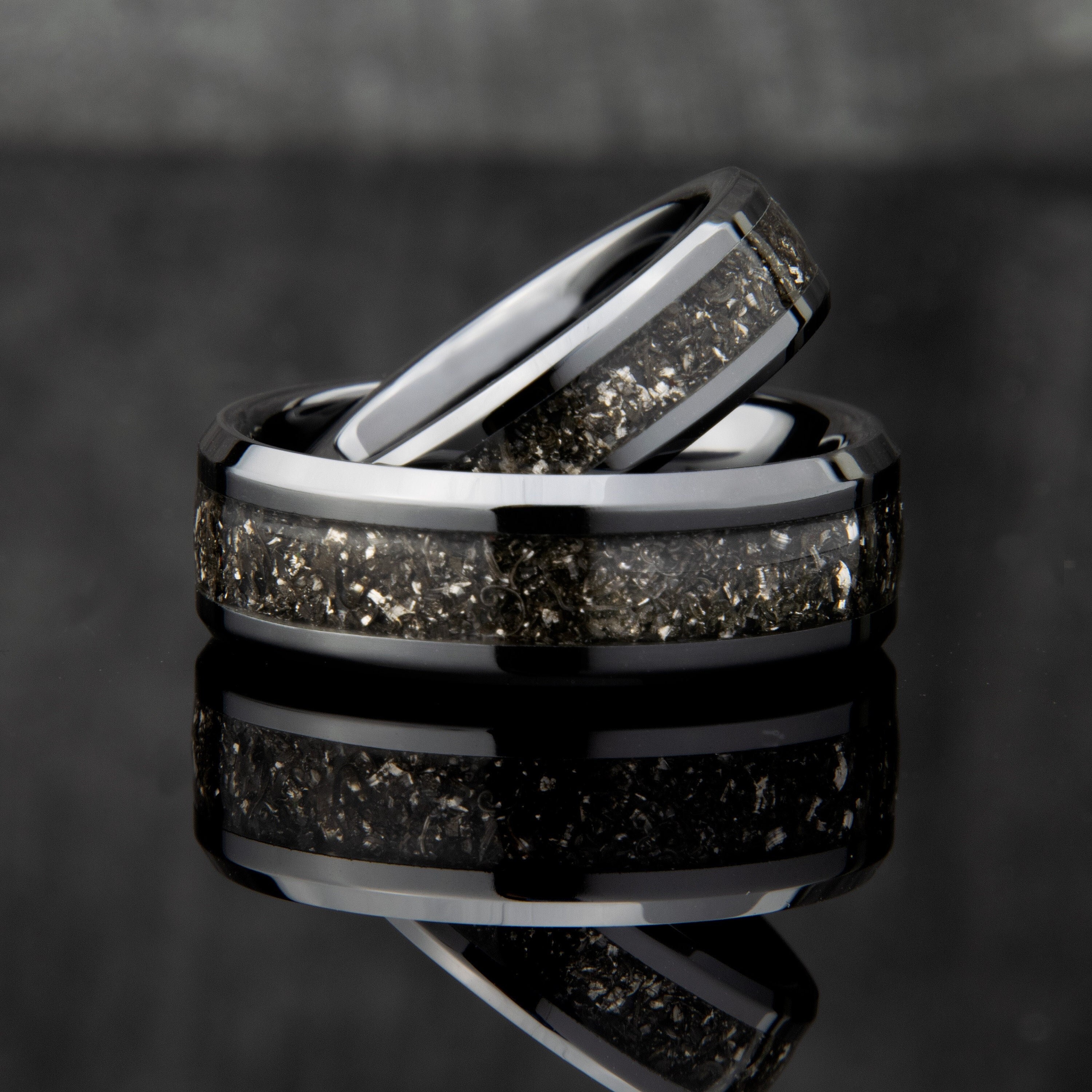 His and Hers Meteorite Rings | Matching Couples Rings | Meteorite Wedding Band Set | Black Meteorite Rings | Wedding Ring Sets His And Hers
