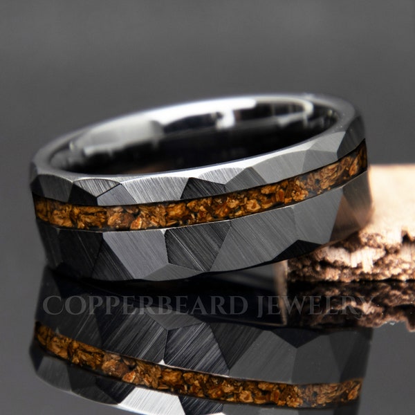 Dinosaur Bone Ring | Men's Engagement Ring | Black Hammered Ceramic Band | Jurassic Fossil Jewelry | Men's Dinosaur Wedding Band | 8mm