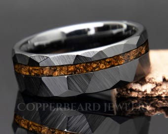 Dinosaur Bone Ring | Men's Engagement Ring | Black Hammered Ceramic Band | Jurassic Fossil Jewelry | Men's Dinosaur Wedding Band | 8mm