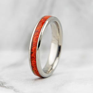 Red Opal Titanium Wedding Band: Thin Handmade Promise Ring