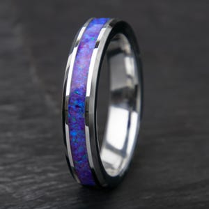 Purple And Blue Opal Women's Wedding Band  | Opal Wedding Band | Opal Wedding Ring | Promise Ring | Gift For Her | 4mm Tungsten