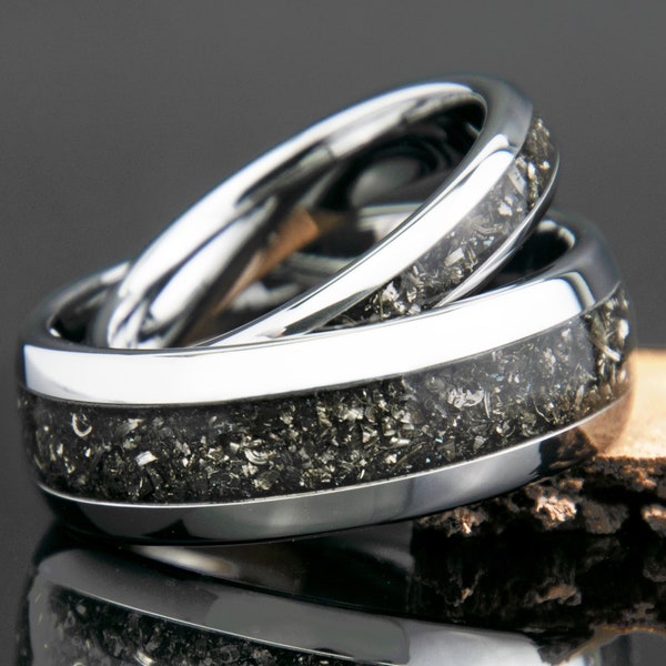 Seine und Ihre Wolfram Meteorit Ring Set | Passende Ringe | Meteorit Hochzeiten Band Set | Ehering Set Für Sie Und Ihn | Paare Ringe