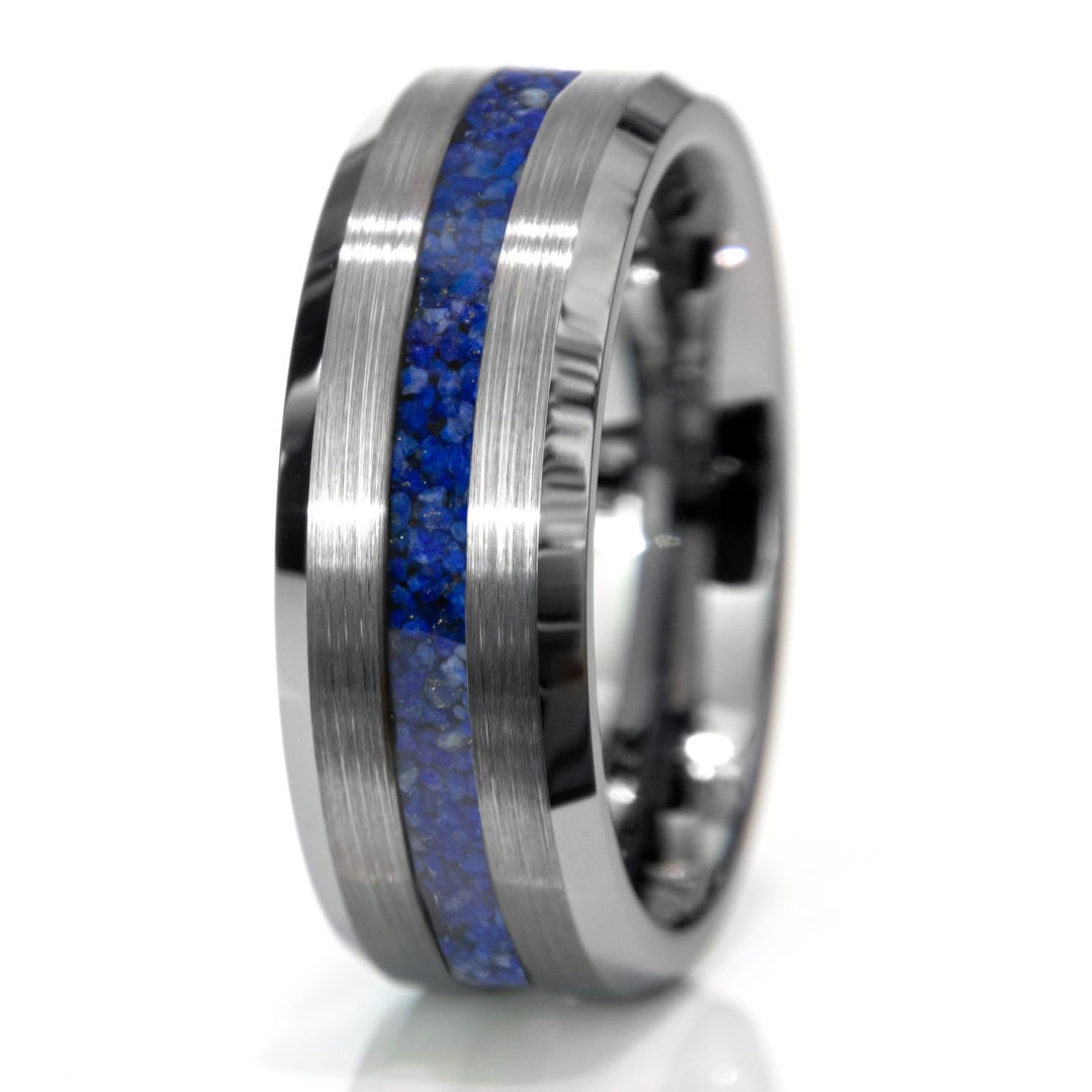 Thin Line Rings Lapis Lazuli Tungsten Thin Line Ring, Bold Blue Wedding Band - Etsy