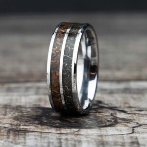 Dinosaur Bone Meteorite Ring | Mens Wedding Band | T-Rex Fossil | Tyrannosaurus Rex | Meteorite Band | Promise Ring | Mens Engagement Ring image 2