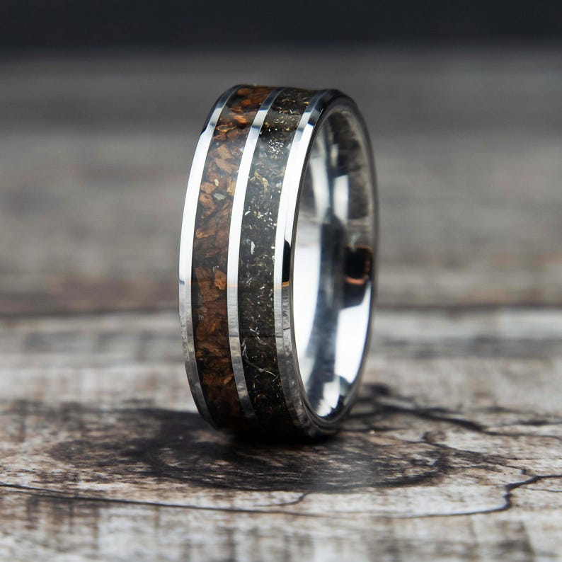 Dinosaur Bone Meteorite Ring | Mens Wedding Band | T-Rex Fossil | Tyrannosaurus Rex | Meteorite Band | Promise Ring | Mens Engagement Ring image 2