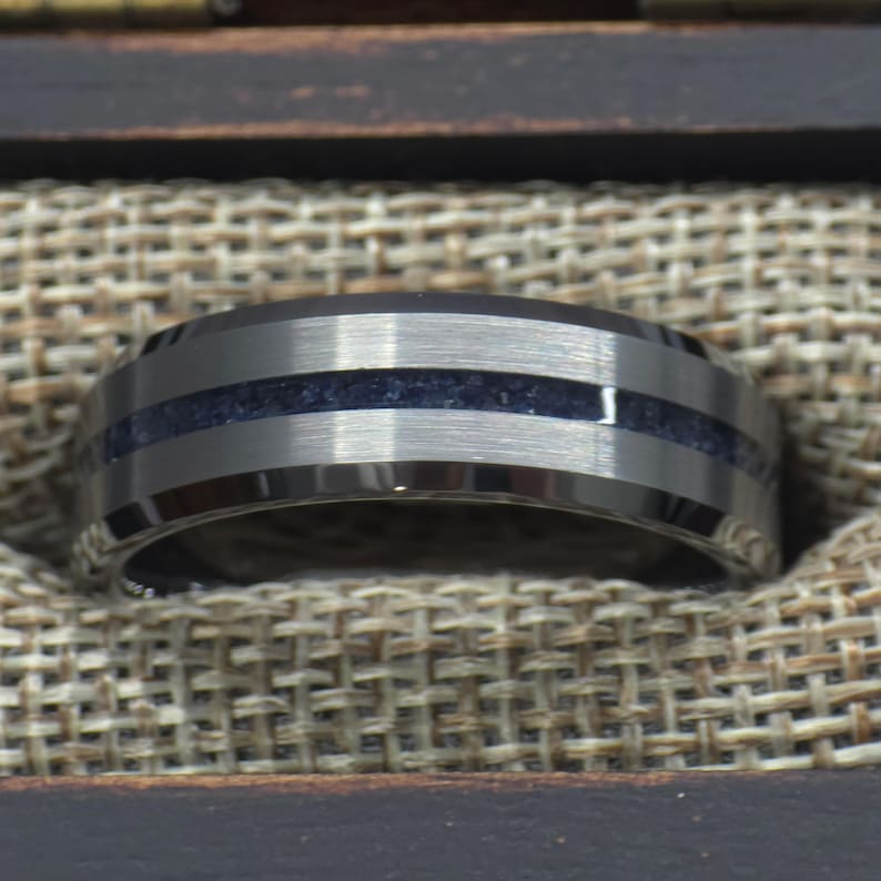 Sapphire Tungsten Center Line Ring | Sapphire Wedding Band | Tungsten ...