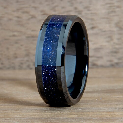 Titanium Blue Sandstone Ring Goldstone Wedding Band Blue | Etsy