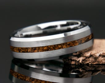 Dinosaur Bone Ring | Dinosaur Engagement Ring | Thin Channel Tungsten Band | Jurassic Fossil Ring | Men's Wedding Band | 8mm