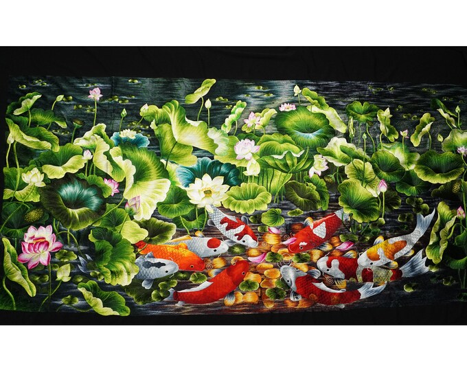 Order embroidery large size: Herd of carp in the lotus pond