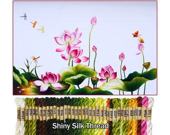 KIT228 Advanced Embroidery Kit, Lotus pond design by ThuongEmbroidery, Plus 30% embroidery thread