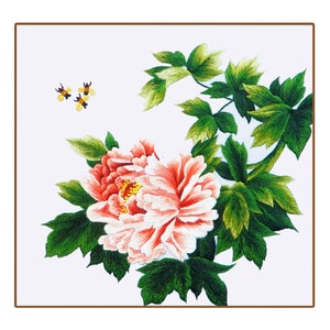 KIT51 Square Peony Flower Embroidery Kit, Plus 30% embroidery thread