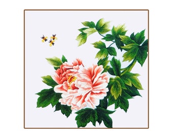 KIT51 Square Peony Flower Embroidery Kit, Plus 30% embroidery thread
