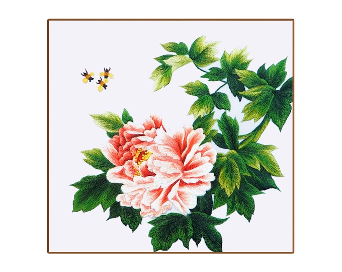 KIT51 Square Peony Flower Embroidery Kit, Plus 30% embroidery thread