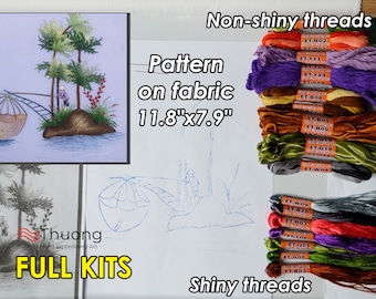 Embroidery Kit EK24: "Catch Fish" - embroidery pattern, embroidery threads, needlecraft kit, cross stitch kit, embroidery designs