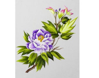 DOWNLOAD FILE - Embroidery Design Pattern - Kit238 "Beautiful Purple Peony Embroidery" |  High-Quality .JPG images