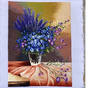 COMPLETED Hand Embroidery - Vase of Colorful Wildflowers - Without Frame