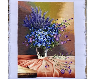 COMPLETED Hand Embroidery - Vase of Colorful Wildflowers - Without Frame