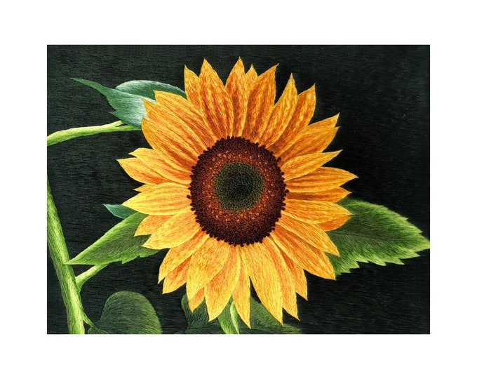 KIT26 Easy Embroidery Kit, Sunflower design by ThuongEmbroidery, Plus 30% embroidery thread