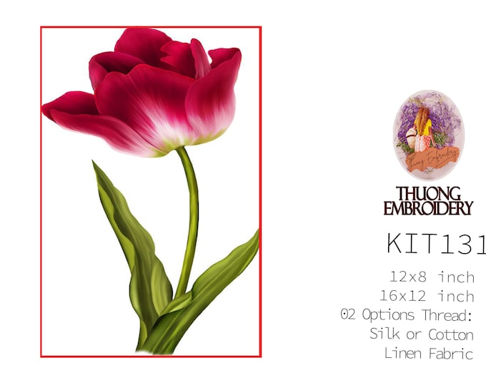 KIT131 Easy Embroidery Kit, Beautiful Tulips design by ThuongEmbroidery, Plus 30% embroidery thread