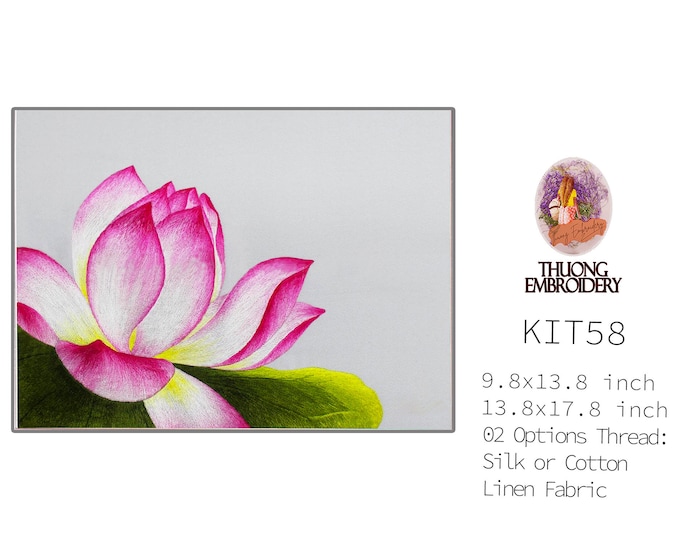 KIT58 Easy Embroidery Kit, Lotus flower design by ThuongEmbroidery, Plus 30% embroidery thread