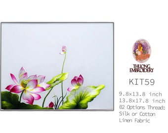 KIT59 Intermediate Embroidery Kit, Beautiful Lotus design by ThuongEmbroidery, Plus 30% embroidery thread