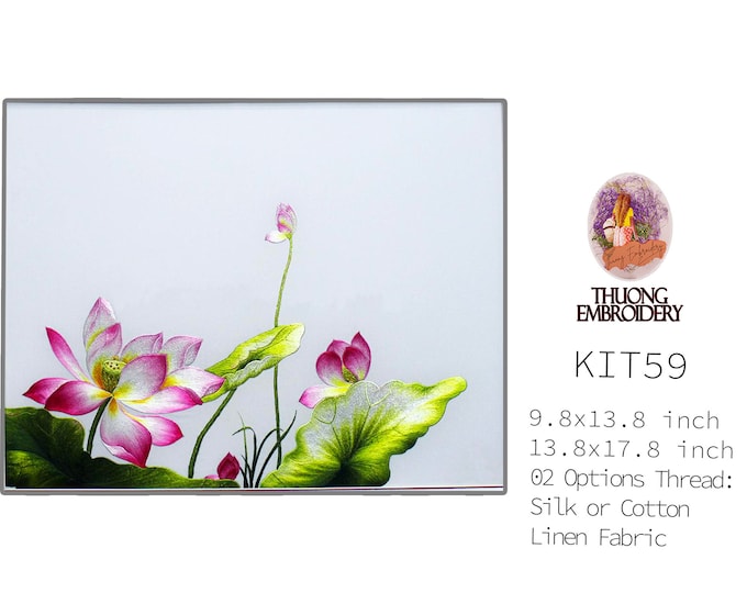 KIT59 Intermediate Embroidery Kit, Beautiful Lotus design by ThuongEmbroidery, Plus 30% embroidery thread