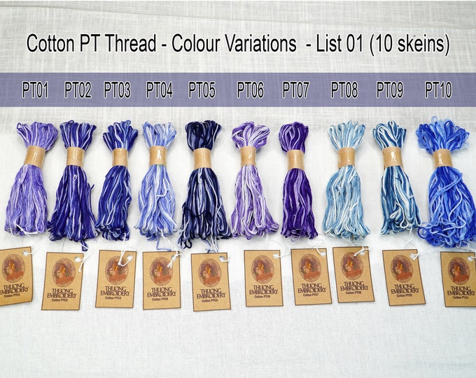 Fine Cotton Embroidery Thread - 60 yard skeins - Color selection of skeins PT01 to PT46