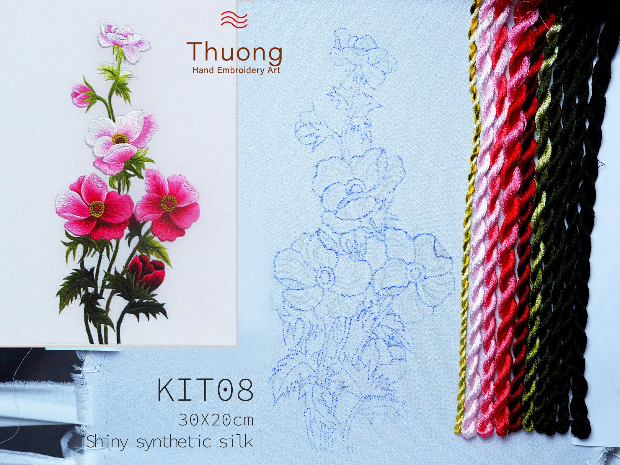 Hand Embroidery KIT 08 'Wildflowers', Embroidery Thread Options