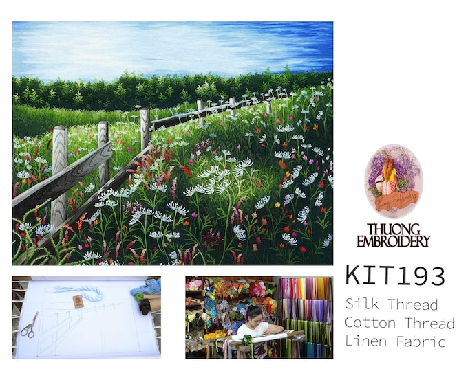 KIT192 Advanced Embroidery Kit, Wildflower Field on the Steppe design by ThuongEmbroidery, Plus 30% embroidery thread