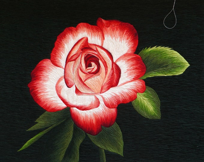 COMPLETED Embroidery - HEB19 "Rose Flower" - 02 Option: Without Frame and With Frame