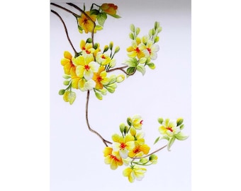 COMPLETED Yellow Apricot Blossom Embroidery Artwork