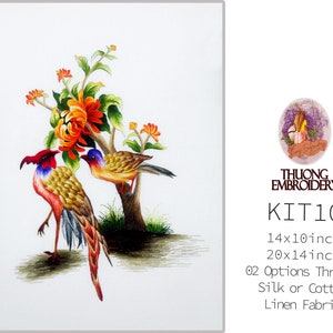 KIT104 Intermediate Embroidery Kit, Chicken Couple design by ThuongEmbroidery, Plus 30% embroidery thread