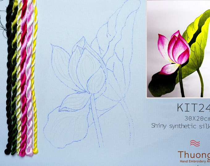 KIT24 Easy Embroidery Kit, Lotus flowers design by ThuongEmbroidery, Plus 30% embroidery thread