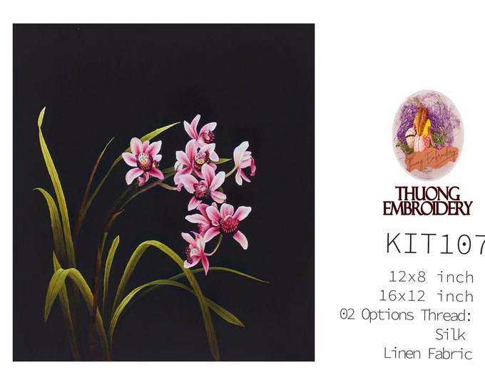 KIT107 Easy Embroidery Kit, Beautiful Orchid design by ThuongEmbroidery, Plus 30% embroidery thread