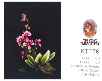 KIT70 Easy Embroidery Kit, Beautiful Orchids design by ThuongEmbroidery, Plus 30% embroidery thread