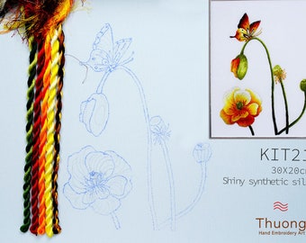 KIT21 Easy Embroidery Kit, Yellow Wildflowers design by ThuongEmbroidery, Plus 30% embroidery thread