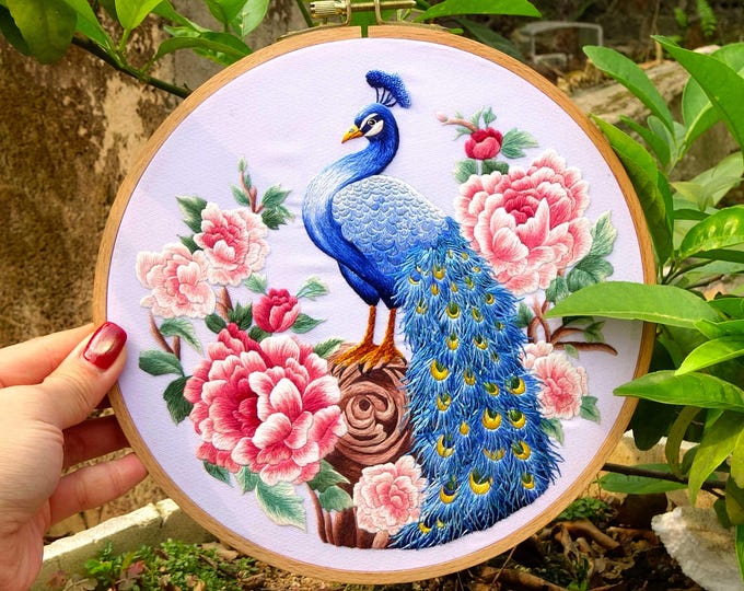 KIT237 Embroidery Kit, Beautiful Peacock Design by ThuongEmbroidery, Plus 30% Embroidery Thread