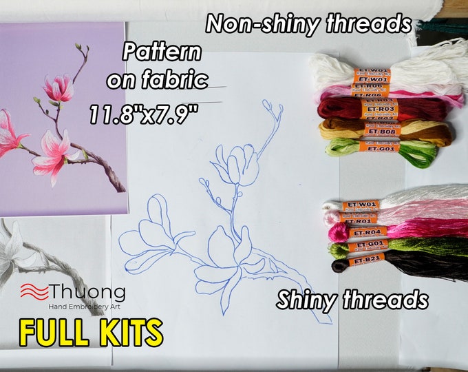 KIT22 Easy Embroidery Kit, Beautiful wildflowers design by ThuongEmbroidery, Plus 30% embroidery thread