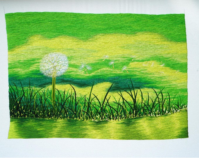 COMPLETED Embroidery - HEB105 "Dandelion Flower in the Wind" - No have frame|| Discount code in item description