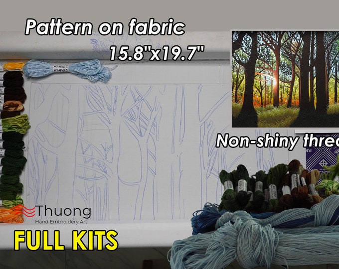 KIT27 Advanced Embroidery Kit, Sunlight through the forest design by ThuongEmbroidery, Plus 30% embroidery thread