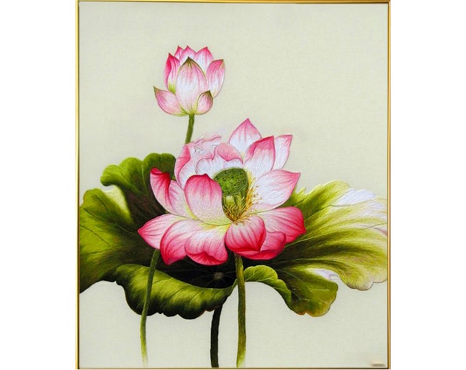 No.102 ORDER Hand Embroidery - Lotus Flower|| Discount code in item description
