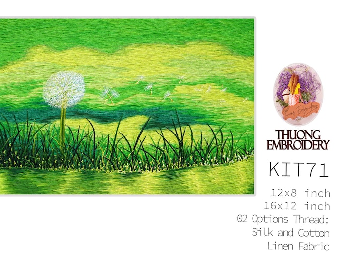 KIT71 Intermediate Embroidery Kit, Dandelions in the wind design by ThuongEmbroidery, Plus 30% embroidery thread