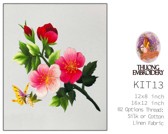 KIT17 Easy Embroidery Kit, Beautiful wildflowers design by ThuongEmbroidery, Plus 30% embroidery thread